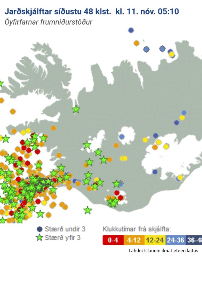 Islannin maanjäristykset kartalla